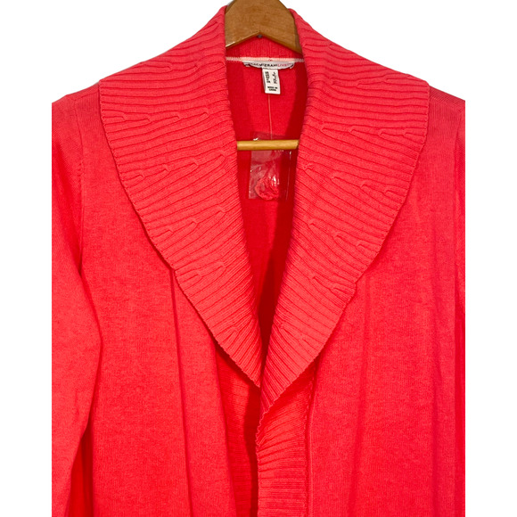 Isaac Mizrahi Live QVC Sz L Long Cardigan Duster Tropical Pink Cotton Blend Knit - Picture 3 of 10